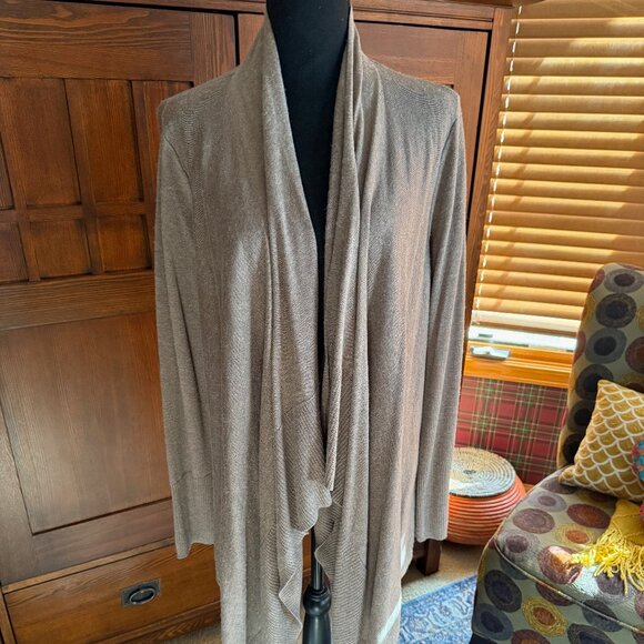 Soft Surroundings Tan Wool Knit Open Front Wrap Cardigan Size Large - Picture 1 of 7